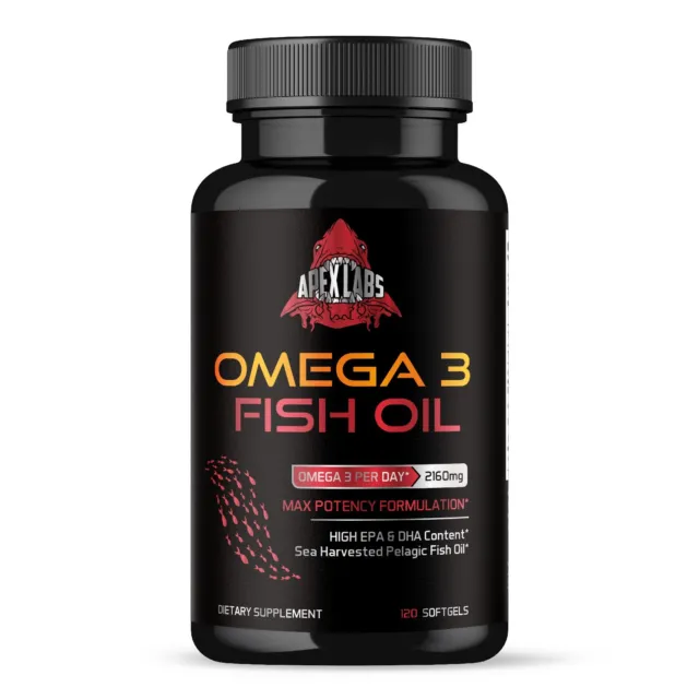Aceite de pescado Omega 3 extra fuerte 2160 mg, EPA y DHA, 120 píldoras