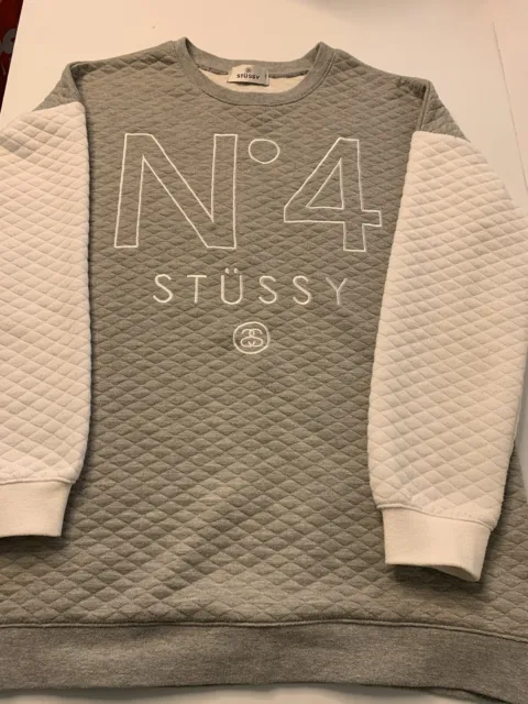 Stussy Womens Jumper Size Small Grey & White Quilted Fabric White Embroidery GC