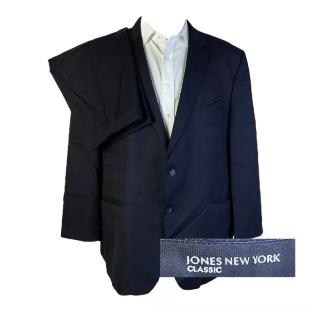 Jones New York 2 Piece Suit Mens 50R 44x25 Navy Blue Windowpane Check