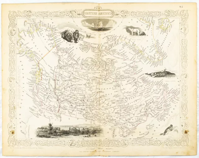 1851 BRITISH AMERICA CANADA  HUDSON BAY ORIGINAL TALLIS MAP 11x14 WM82