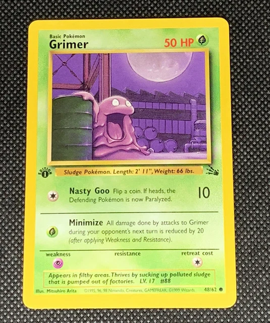 Pack Fresh Mint! Grimer 48/62 1St Edition Fossil Wotc Pokemon Rare Card