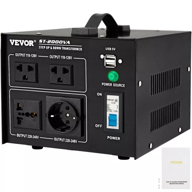 VEVOR Transformateur 110 - 120 V / 220 - 240 V Convertisseur de Tension 2000 W