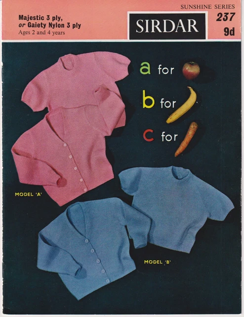 Original Vintage Sirdar Sunshine Strickmuster 237 - Mädchen 3-lagiges Doppelset