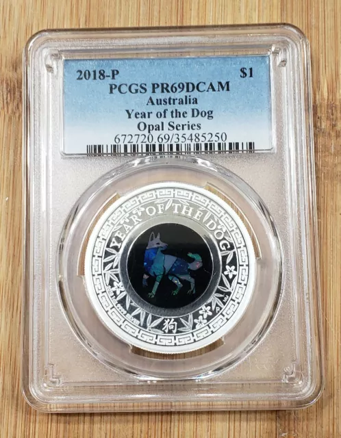 2018 Australia 1 oz. Silver Opal Series Year of the Dog Proof Coin PCGS PR69DCAM