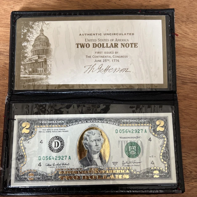 World Reserve Monetary Exchange 2003 A Two Dollar Note in Folder - 22k Gold Plt