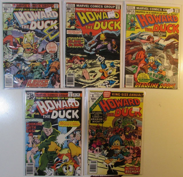 Howard the Duck Lot of 5 #14,15,16,28,Annual 1 Marvel (1977) 1st Series Comics