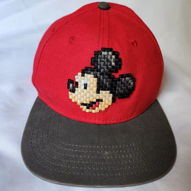 Disney Parks Mickey Mouse Youth Red Retro Pixelated Snapback Hat Embroidered Cap