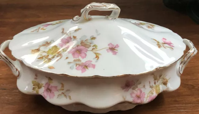 Antique Oval Shaped LS&S Carlsbad Austria Soup Tureen Covered Vegetable Dish