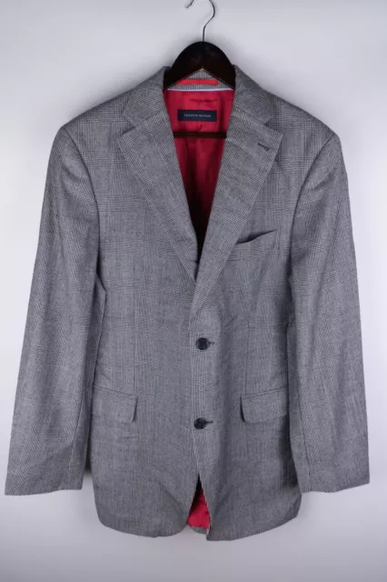 Tommy Hilfiger Men Blazer Jacket Casual Grey Check 100% Virgin Wool size 52