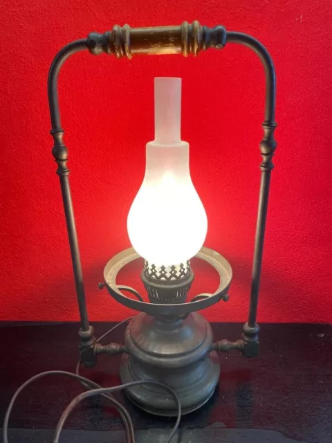 Nachttischlampe elektrisch Öllampe Glas Laterne Messing Bronze