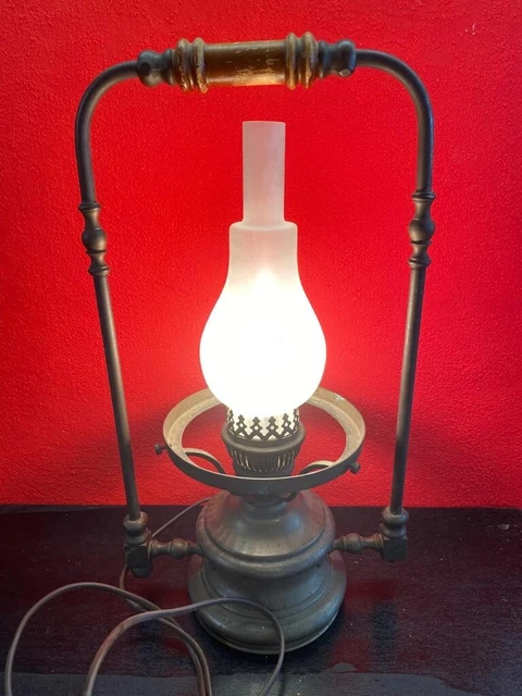 Nachttischlampe elektrisch Öllampe Glas Laterne Messing Bronze