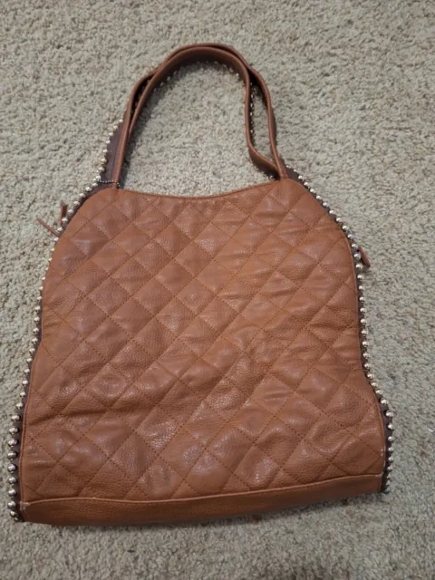 Big Buddha Studded Quilted Faux Leather Shoulder Handbag Purse