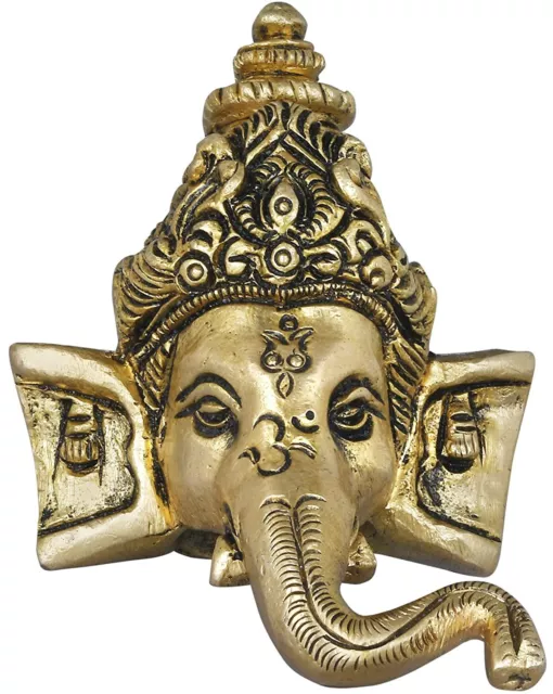 Brass Small Lord Ganesha Mask Wall Hanging Showpiece Statue For Home Decor