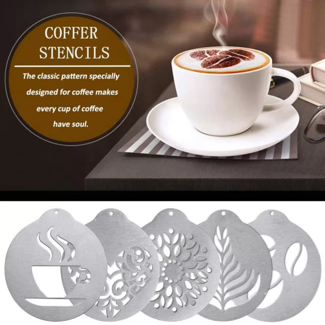 5x Coffee DIY SS Steel Art Pen Needle Coffee Latte Barista Template Stencils Set