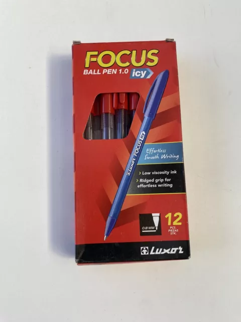 Luxor Focus Ball Pen, Red, 0.8mm Fine Point - Box of 12 Pens