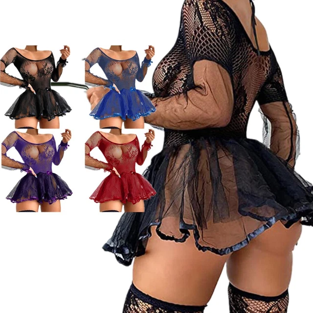 Sexy Women's Lace Fishnet Lingerie Babydoll Lingerie Mini Dress Party Club Wear