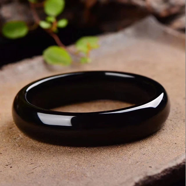 Natural Black Agate Onyx Nephrite Jade Gemstone Bangle Bracelet 56-62mm Jewelry
