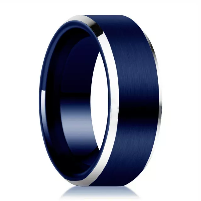 WOLFRAM / Carbid / Tungsten  Schlichter  Bandring blau matt, 8 mm breit, Gr. 64