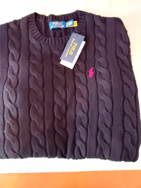 Polo Ralph Lauren Men's Black Cable Knit Cotton Crewneck Sweater  S NWT