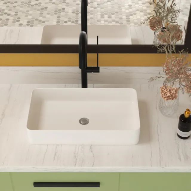24"x14" White Ceramic Rectangular Vessel Bathroom Sink