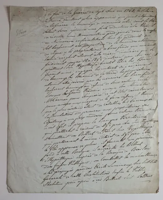 Témoignage manuscrit sur les conséquences en fin Guerre 1756-1763, en Silésie