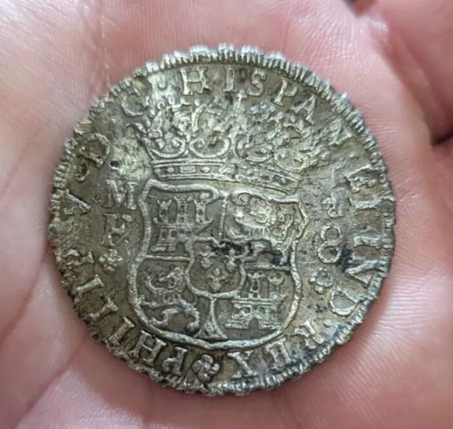 MEXICO SPAIN COLONIAL 1740-Mo MF 8 REALES PILLAR SILVER COIN - ship wreck bent