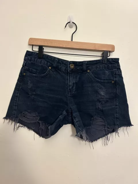 O’NEILL Womens Shortie Jean Shorts Size 6/7 Stretch Denim Raw Hem