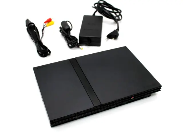 PS2 Konsole Slim Schwarz Sony Playstation 2 PAL + Alle Kabel Voll Funktionsfähig