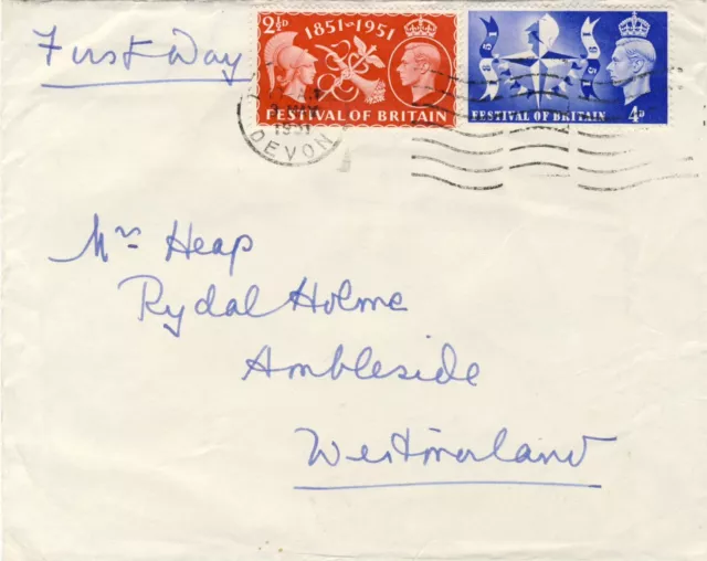 GB first day cover 1951 Festival of Britain with Devon cancel