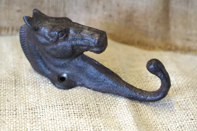 Horse Head Single Key Hook Towel Hat Coat Hanger Rustic Cast Iron Antique Style