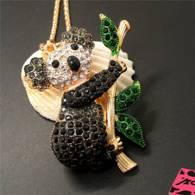 Betsey Johnson Gold Plated Crystal Rhinestone Enamel Koala Bear Necklace