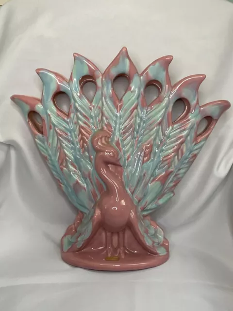 Royal Haeger Peacock Vase R31 Rose Blue USA Pottery Dundee Illinois USA Pink