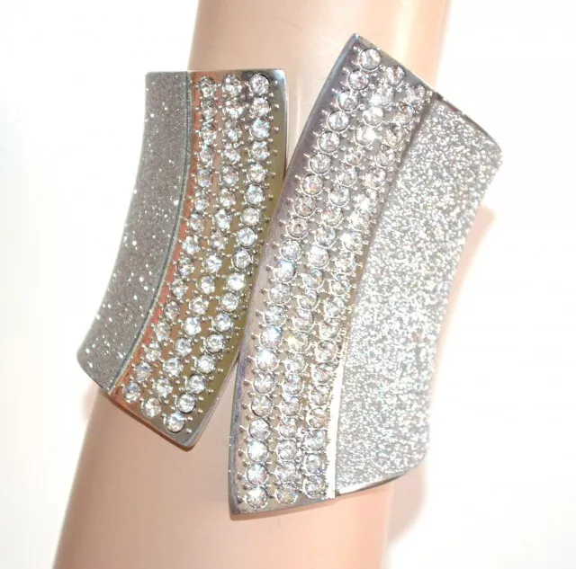 Bracelet jonc rigide femme argent strass lurex chatoyant paillettes Armband UA72