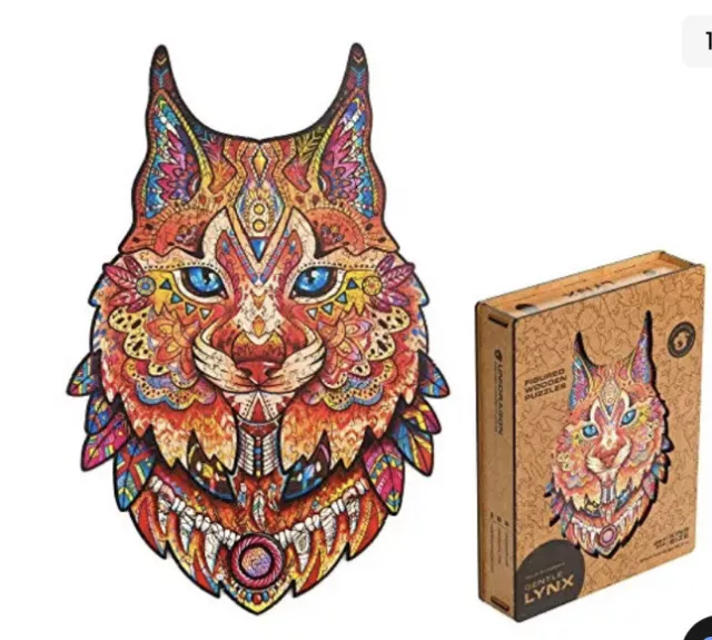 UNIDRAGON Original Wooden Jigsaw Puzzles - Gentle Lynx, 297 Pcs, King Size 10.6"