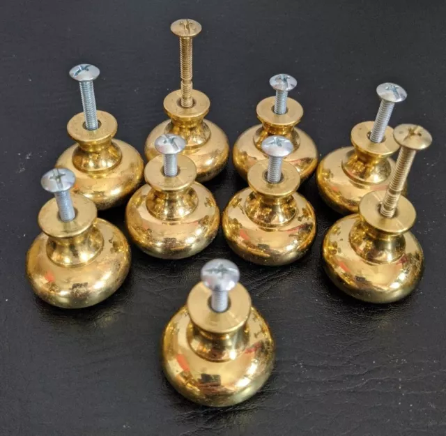 Lot Of 9 Solid Brass Cabinet Knobs Drawer Pulls With Screws.