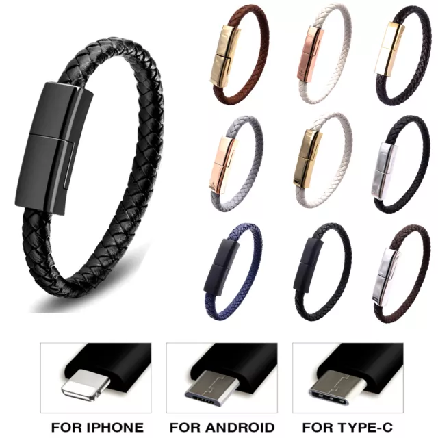 USB ARMBAND Leder Ladekabel Datenkabel Lade Kabel iPhone / Android Micro / Typ C