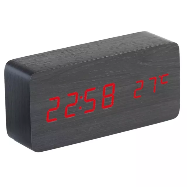 Reloj de Escritorio Cuadrado de Madera Pantalla Digital LED Despertador Rel5104