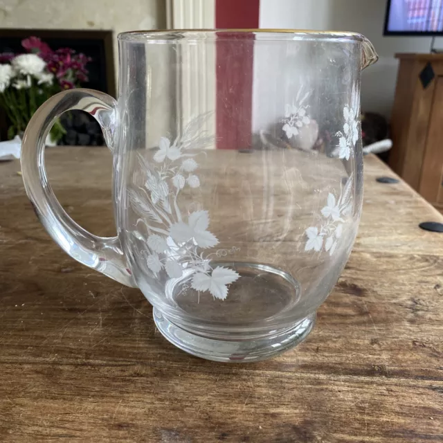 GLASS etched glass juice jug Vintage beautiful