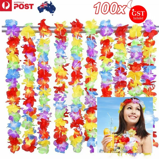 100X Hawaiian Lei Leis Tropical Beach Luau Flower Leis Necklace Garland Party De