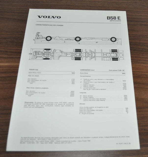 1985 VOLVO B58 E Articulated Bus Chassis Specification Brochure