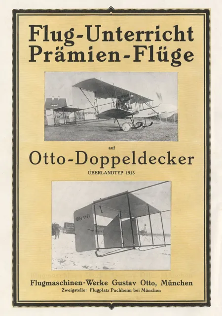 Flugmaschinen Werke Gustav Otto Doppeldecker Plakat Braunbeck Motor A1 505