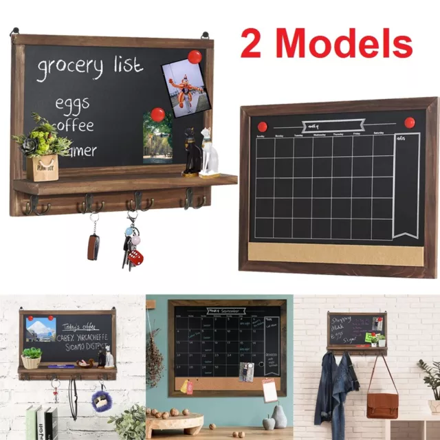 Wooden Blackboard Decorative Wall Family Chalkboard Shelf Hooks Kitchen Entryway