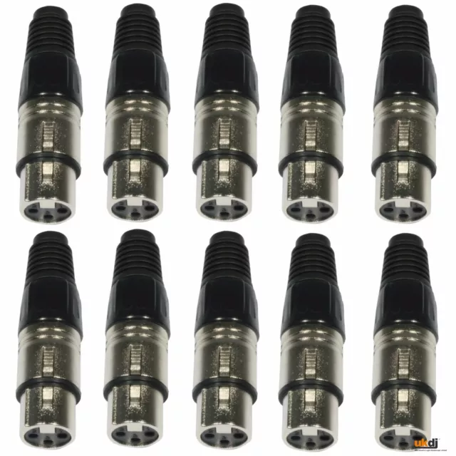 10 x Pro Buchse Stecker XLR 3 Pin mit Lötanschluss ideal für Mikrofon DMX Leitungen