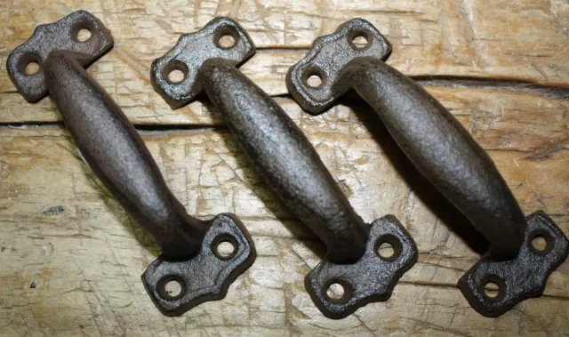 3 Cast Iron TINY Antique Style RUSTIC Barn Handle, Gate Pull Shed Door Handles