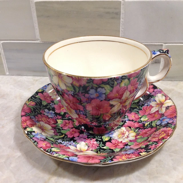 Vintage Royal Winton Chinz Florence gilded Teacup and Saucer  England