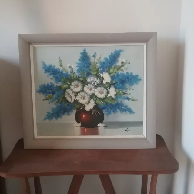 huile sur toile contemporaine, NATURE MORTE BOUQUET signée et encadrée