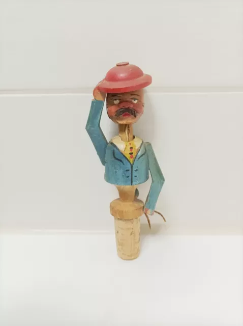 Zierkorken Flaschenverschluss Holz Figur mechanisch beweglich Holz geschnitzt