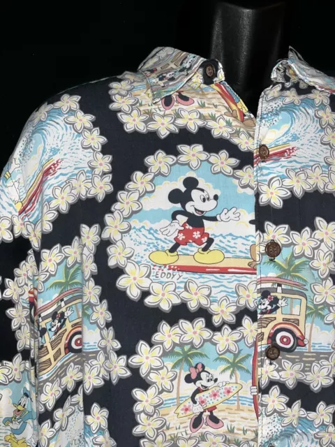 Vtg Reyn Spooner Eddy Y Disney Mickey Mouse Pluto Donald Duck Hawaiian Shirt-L