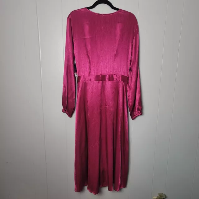 NWT Nine West Pink Metallic Long Sleeve Wrap Dress Size Large 2