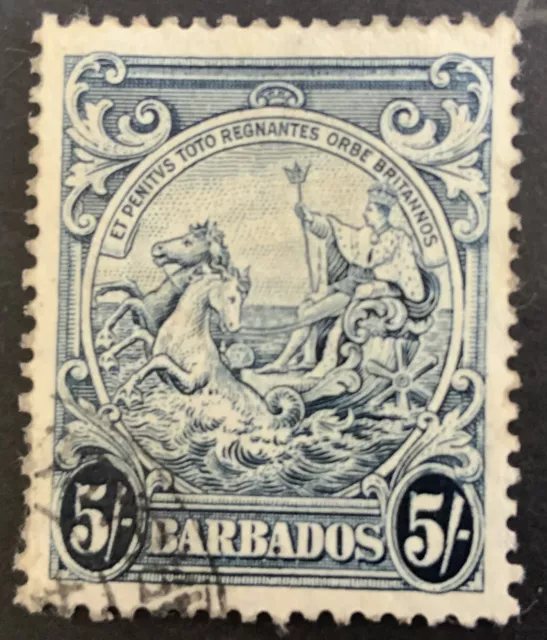 Barbados George VI  1941 5/- indigo SG256a Very Fine Used c/v£15.00 in 2023